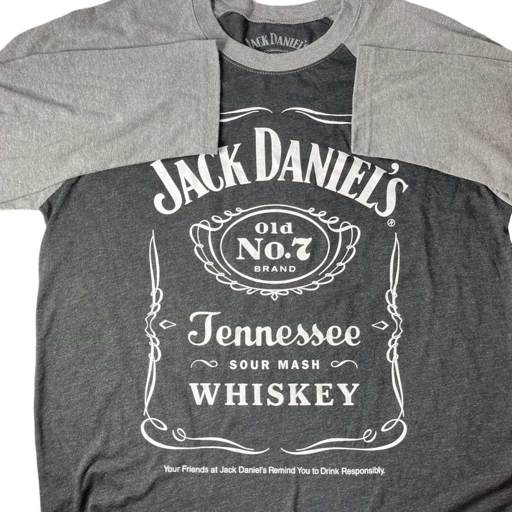 Jack Daniel’s Gray Raglan Soft Comfort T-Shirt Loud American Crew Sturgis Large - Picture 3 of 6